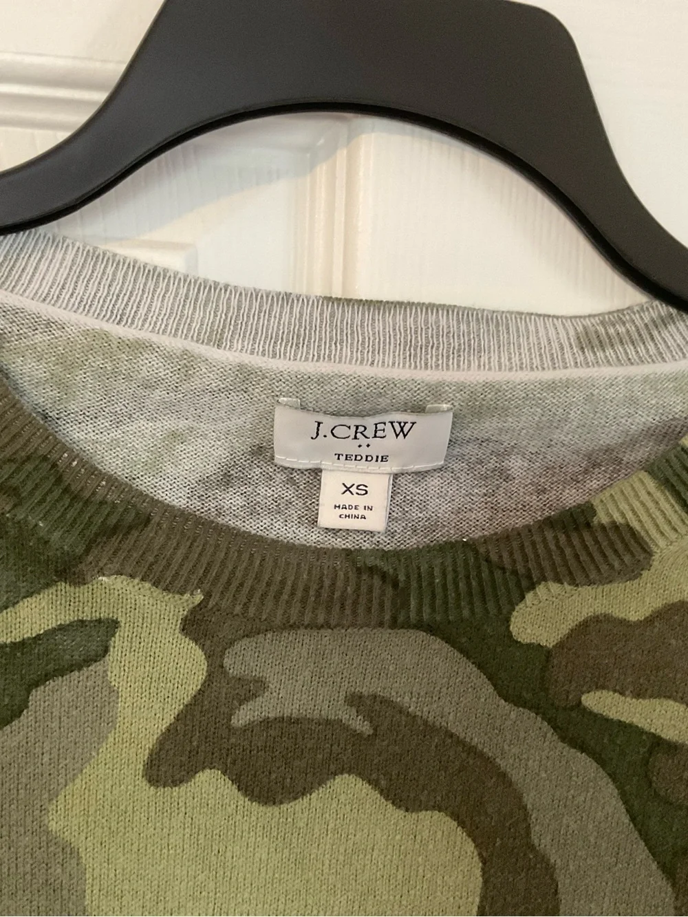 J.Crew Women’s Olive Green Camo Crewneck Teddie Sweater